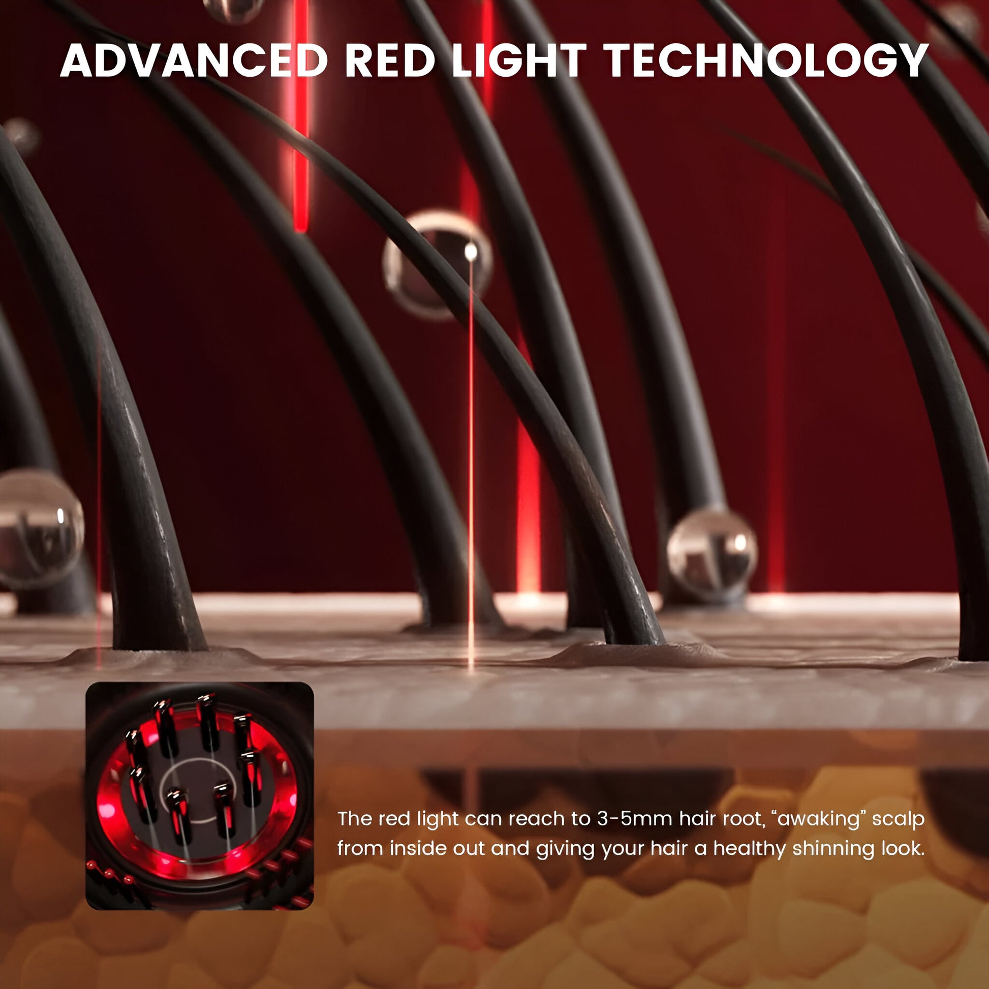 Hair treatment device with red light technology on a blurred background