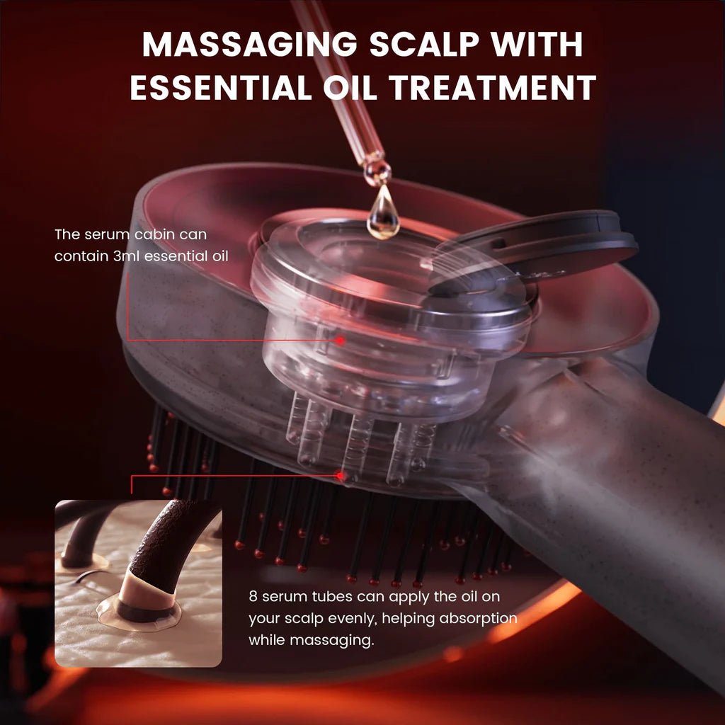 Essential oil treatment device with serum cabin and dropper on a dark background
